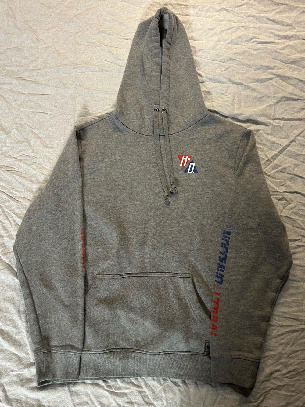 Harley Davidson Triangle H-D Graphic Logo Sleeve Print Grey Pullover Hoodie L